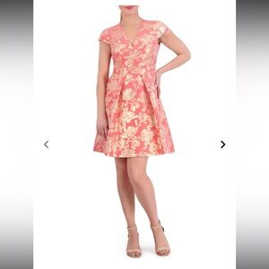 Vince Camuto Petite Floral-Jaquard Fit-And-Flare Dress